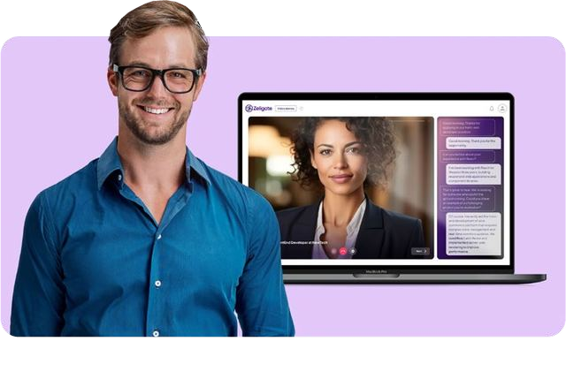 A final-round interview running in Zeli's built-in video conferencing